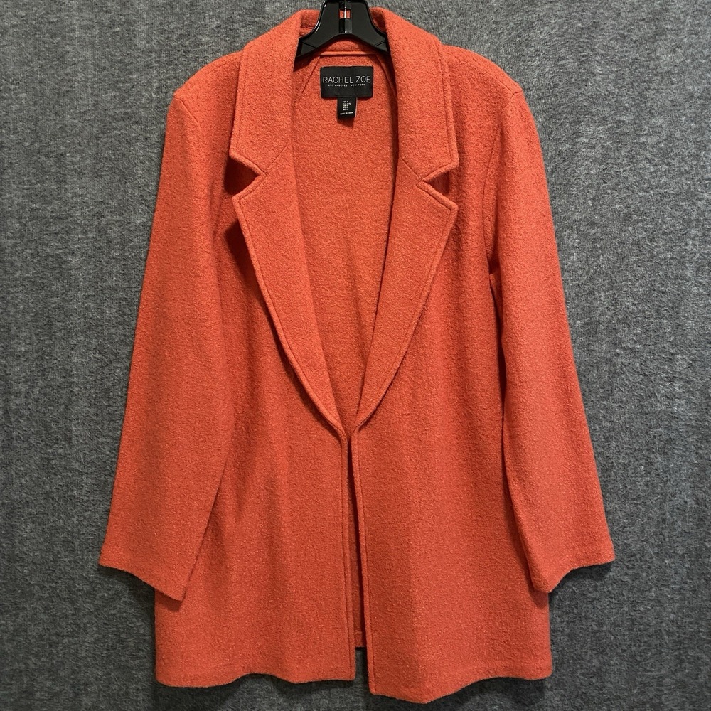 Rachel Zoe Jacket Womens L Burnt Orange Wool Blend Coat Long Preppy Old‎ Money